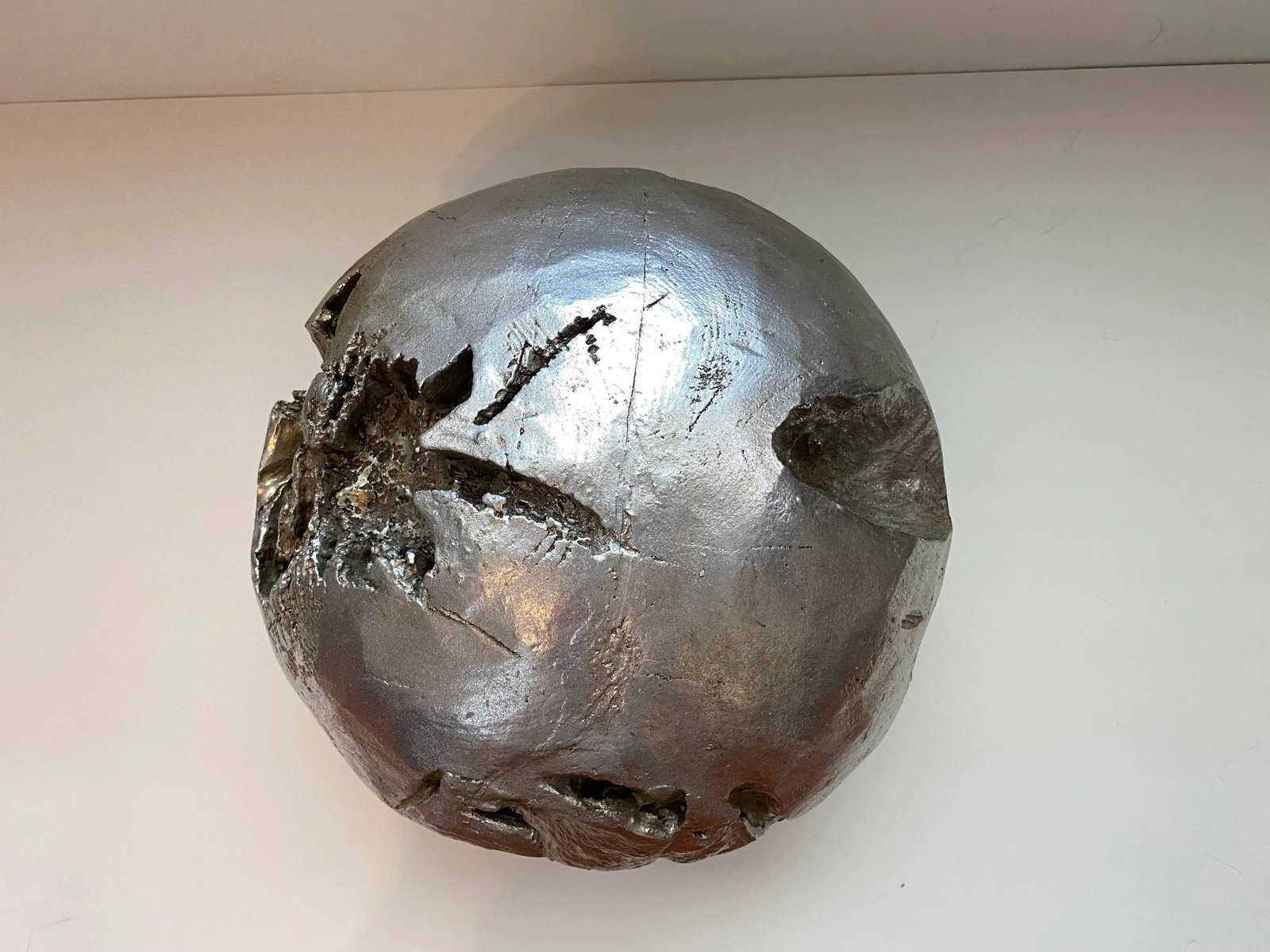 Vintage Hand Hewn Wooden Decorative Ball Sculpture 12 Inch - 8