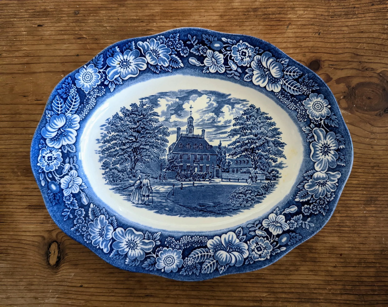 1970s Staffordshire Liberty Blue Oval Serving Dish and Bowl Set- 2 Pieces - 2