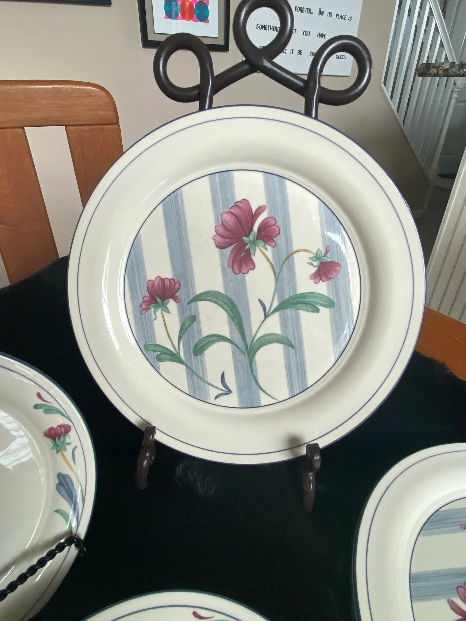 1980s Lenox Poppies on Blue China Dinnerware Set-8 Pieces - 3