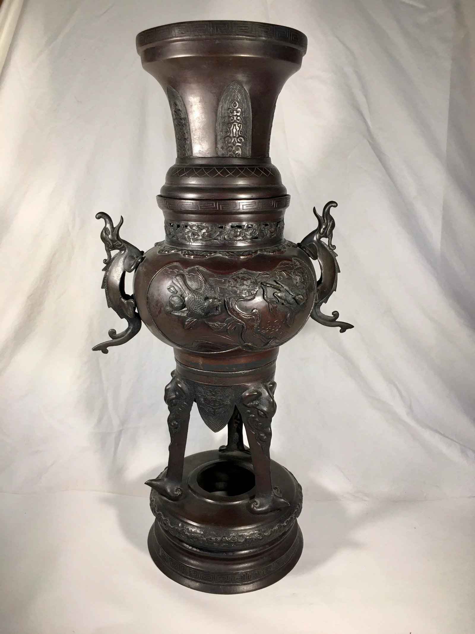 Antique Monumental Japanese Meiji Era Bronze Vase - 11