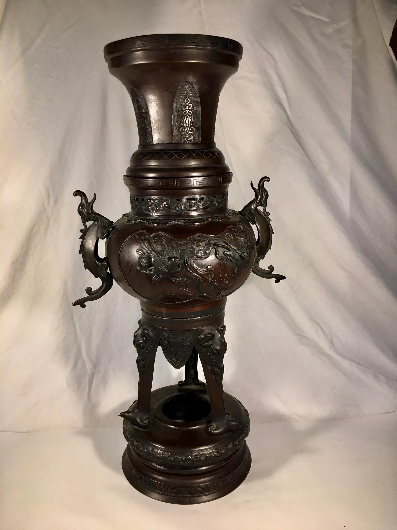 Antique Monumental Japanese Meiji Era Bronze Vase - 4
