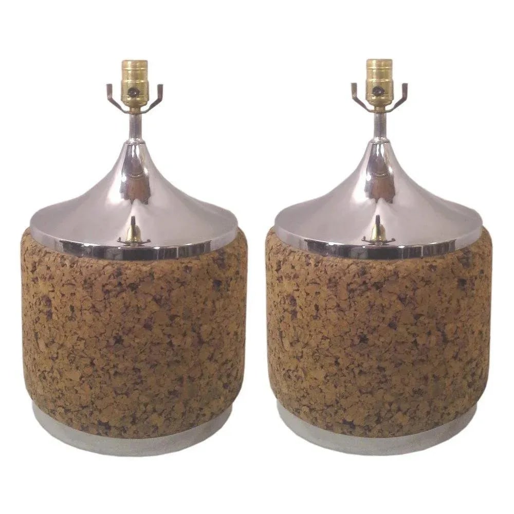 Mid-Century Chrome and Cork Table Lamps-A Pair - 4