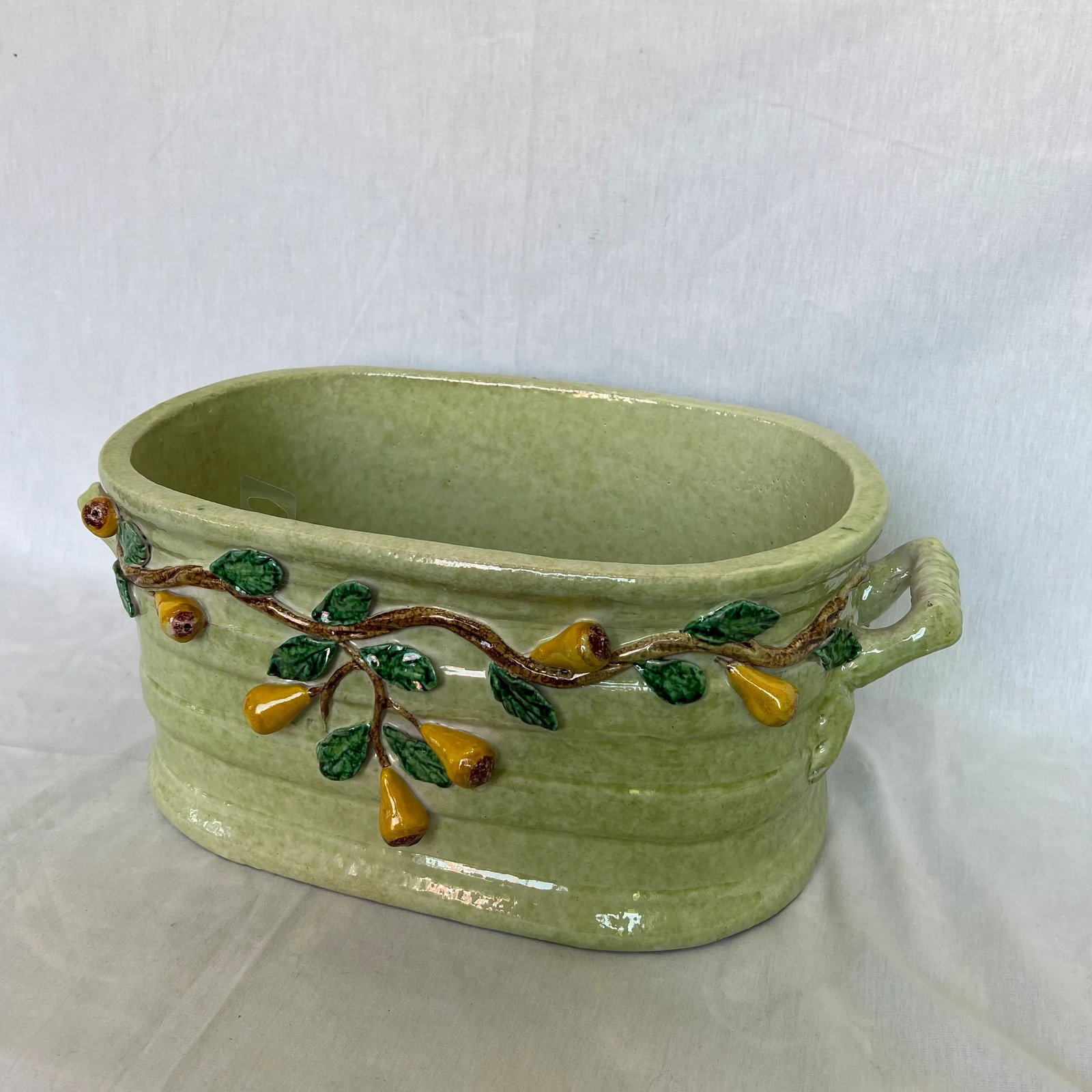 Italian Hand Painted Oval Shape Ceramic Center Piece/Planter Featuring Pear on the Branch Design - 2