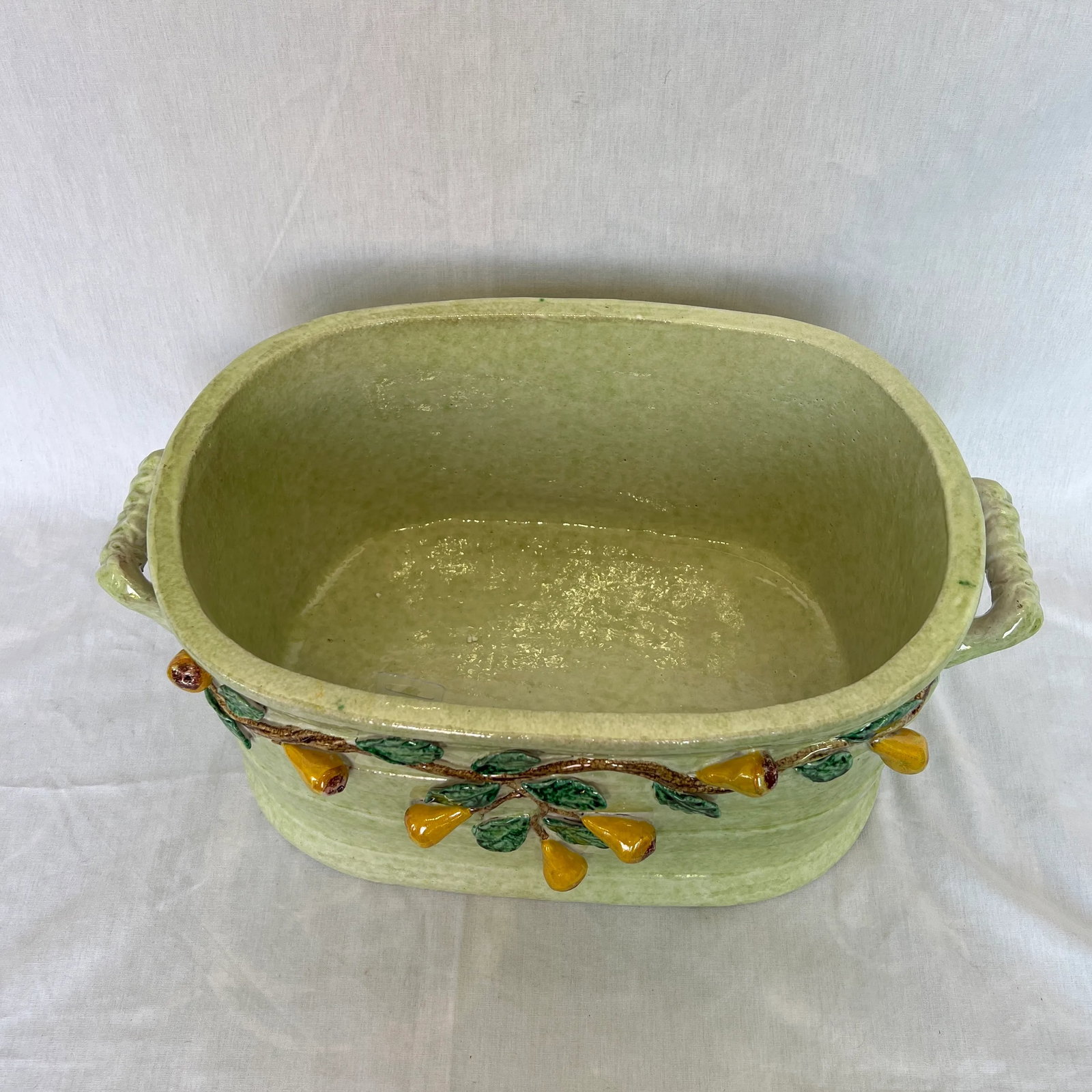 Italian Hand Painted Oval Shape Ceramic Center Piece/Planter Featuring Pear on the Branch Design - 3
