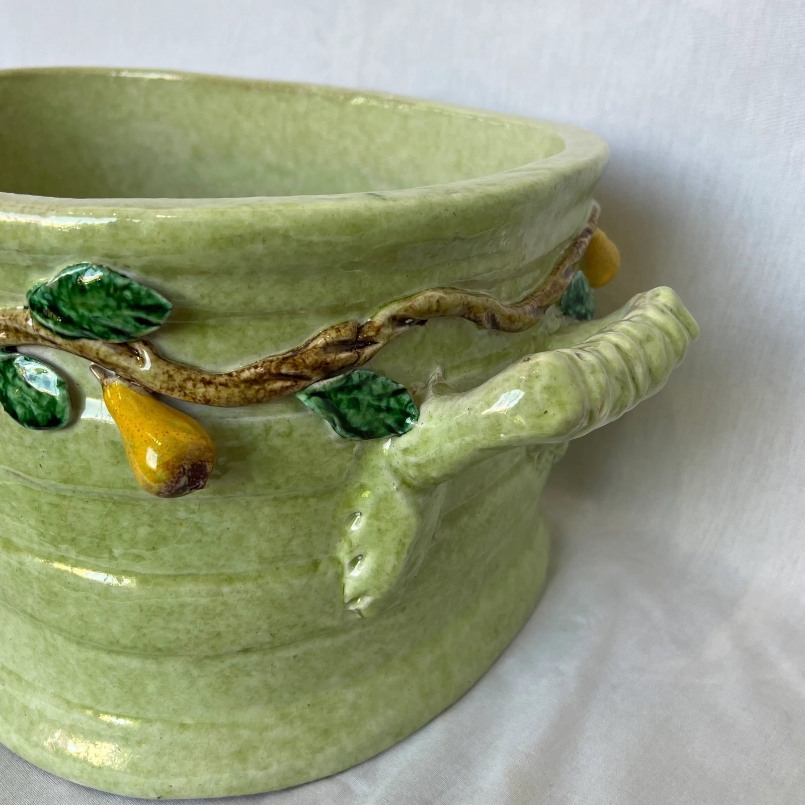 Italian Hand Painted Oval Shape Ceramic Center Piece/Planter Featuring Pear on the Branch Design - 4