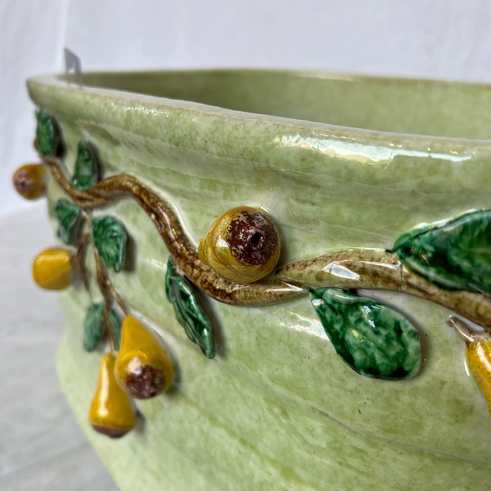 Italian Hand Painted Oval Shape Ceramic Center Piece/Planter Featuring Pear on the Branch Design - 5