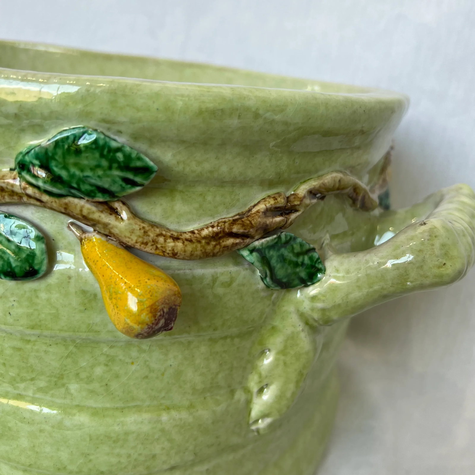 Italian Hand Painted Oval Shape Ceramic Center Piece/Planter Featuring Pear on the Branch Design - 6