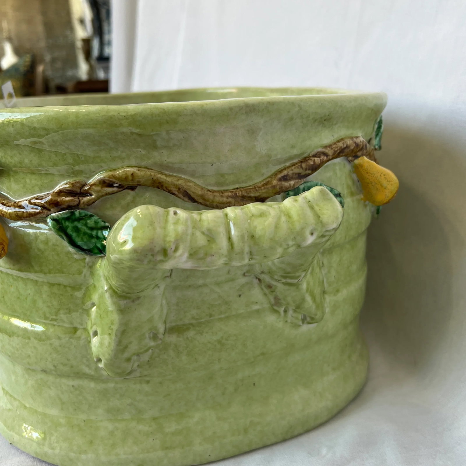 Italian Hand Painted Oval Shape Ceramic Center Piece/Planter Featuring Pear on the Branch Design - 8