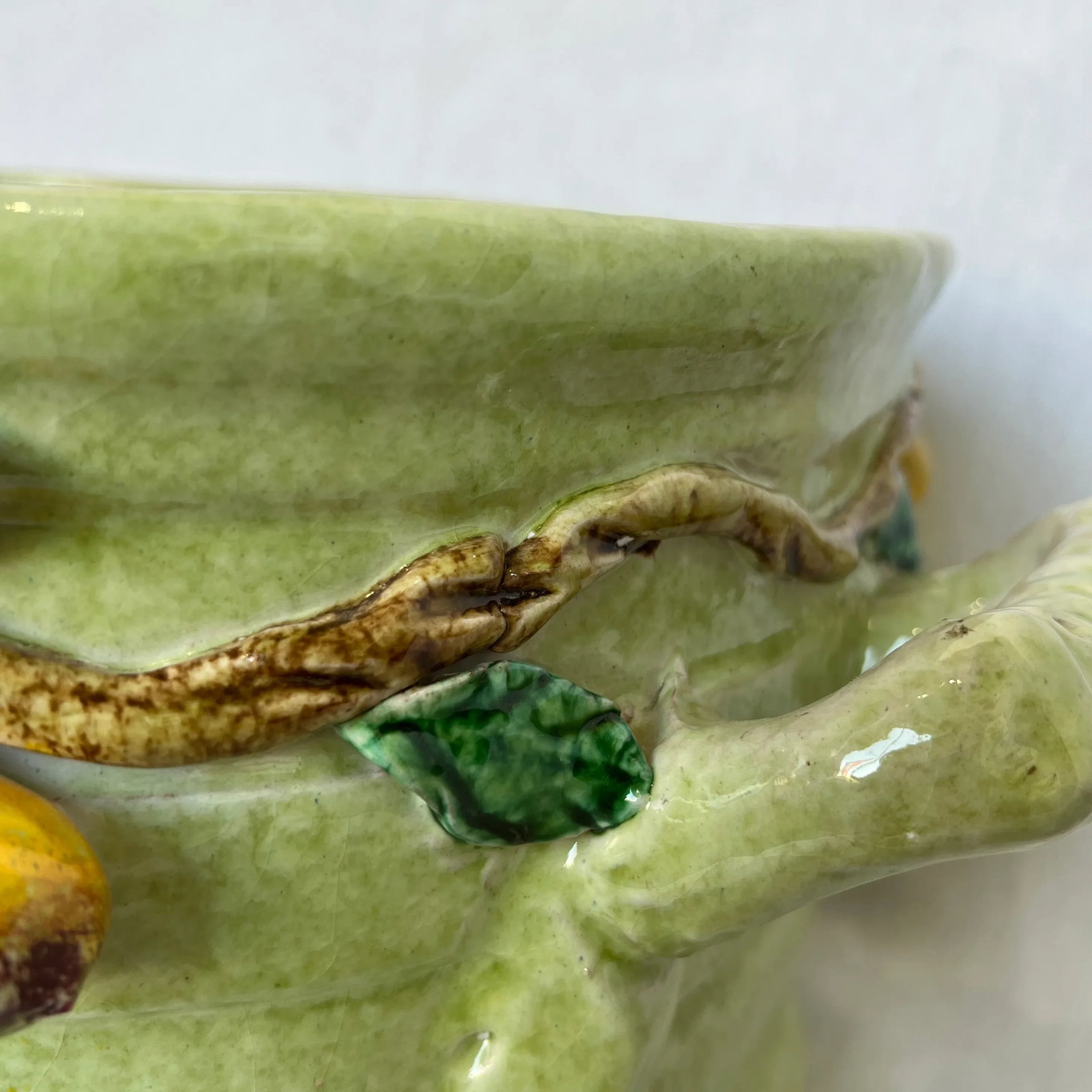 Italian Hand Painted Oval Shape Ceramic Center Piece/Planter Featuring Pear on the Branch Design - 9