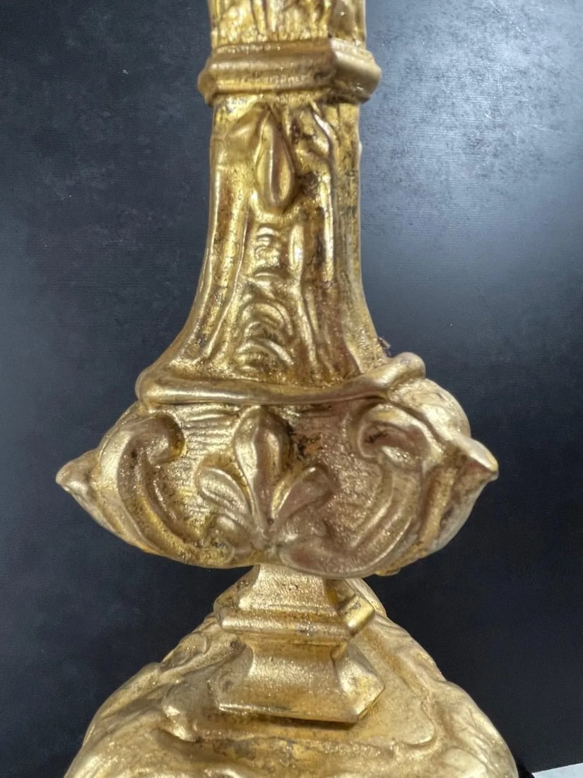 Italian 18th Century Baroque Gilt Copper Candlestick. - 10