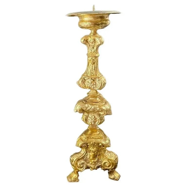Italian 18th Century Baroque Gilt Copper Candlestick. - 13