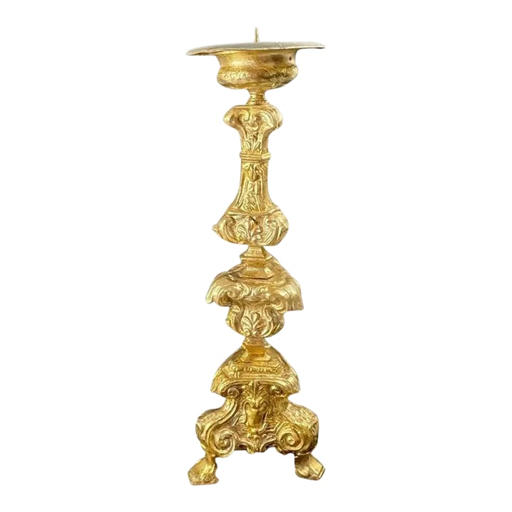 Italian 18th Century Baroque Gilt Copper Candlestick. (1 of 13)