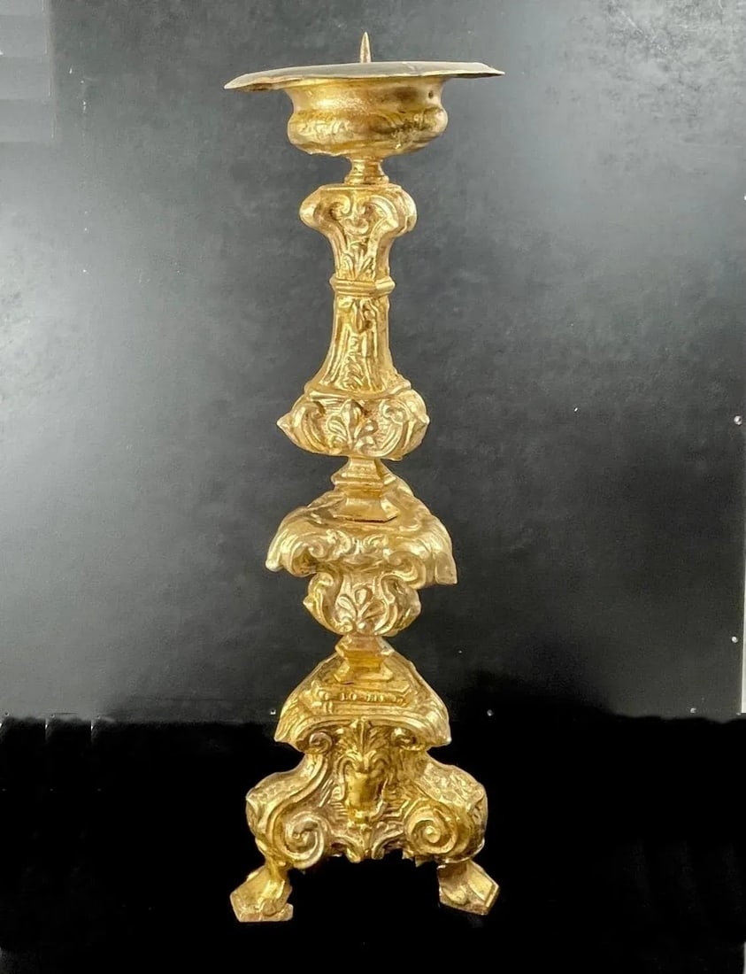 Italian 18th Century Baroque Gilt Copper Candlestick. - 2