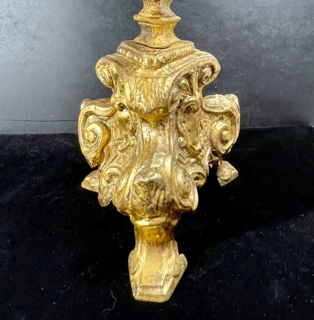 Italian 18th Century Baroque Gilt Copper Candlestick. - 3