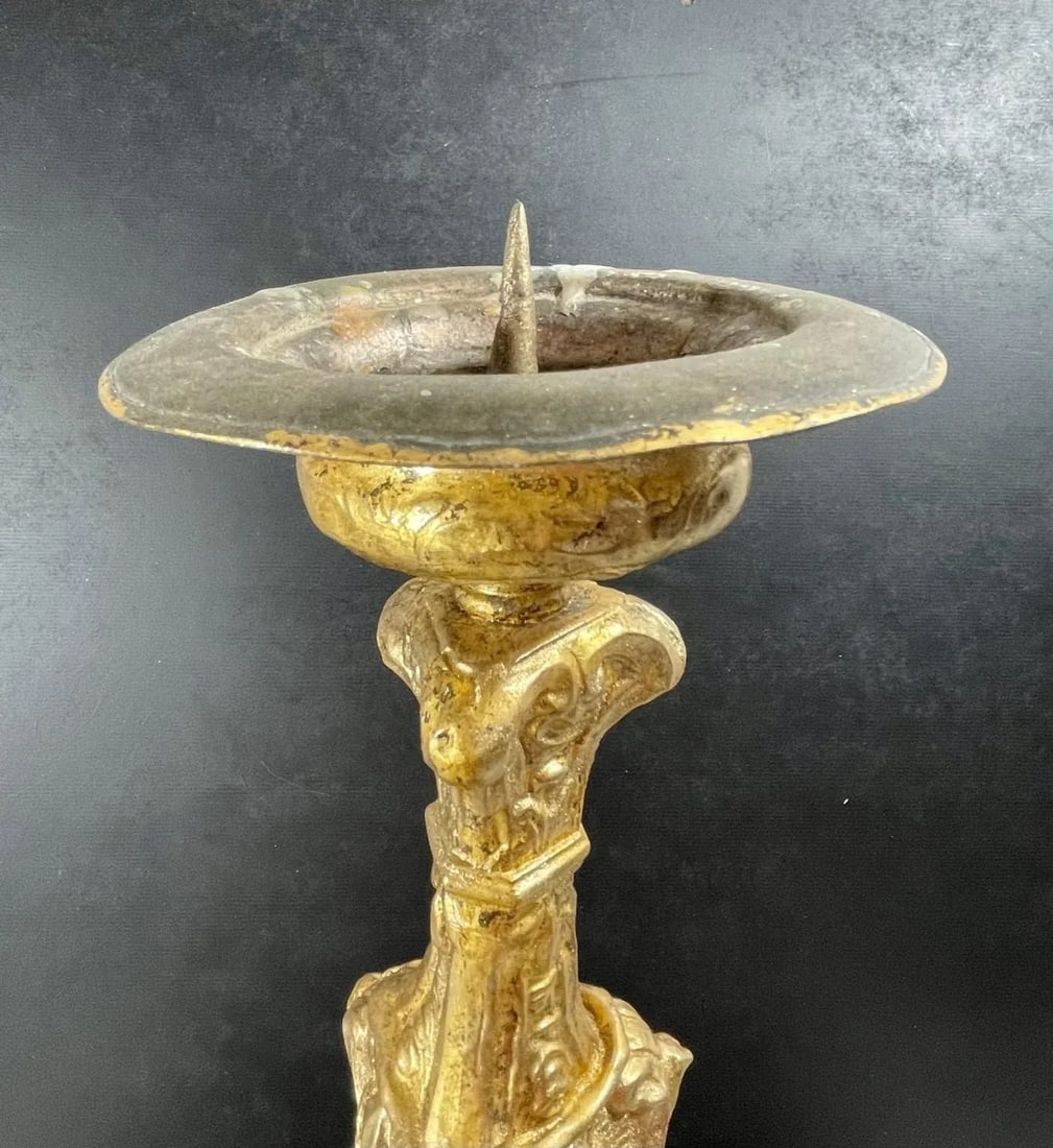 Italian 18th Century Baroque Gilt Copper Candlestick. - 5
