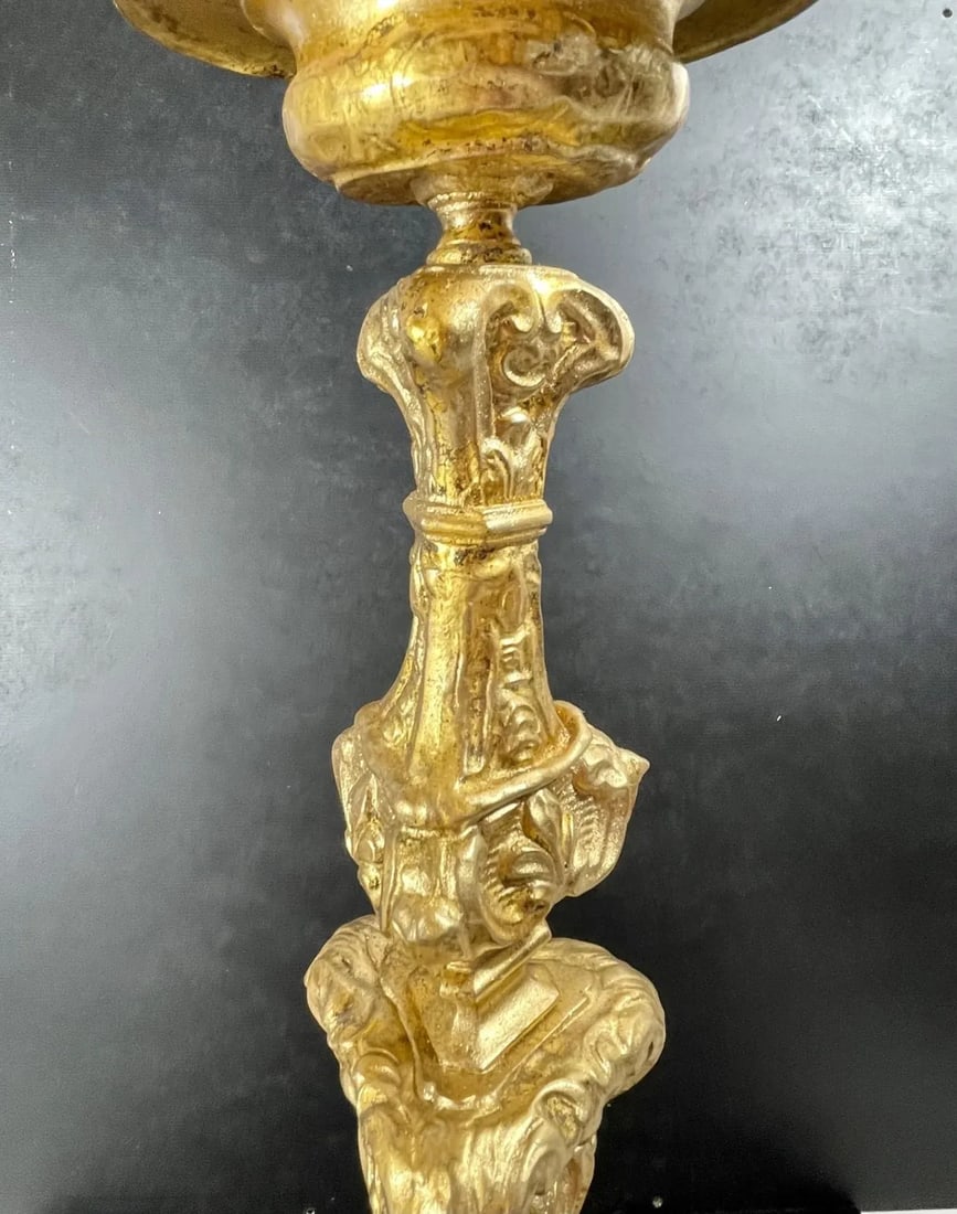 Italian 18th Century Baroque Gilt Copper Candlestick. - 7
