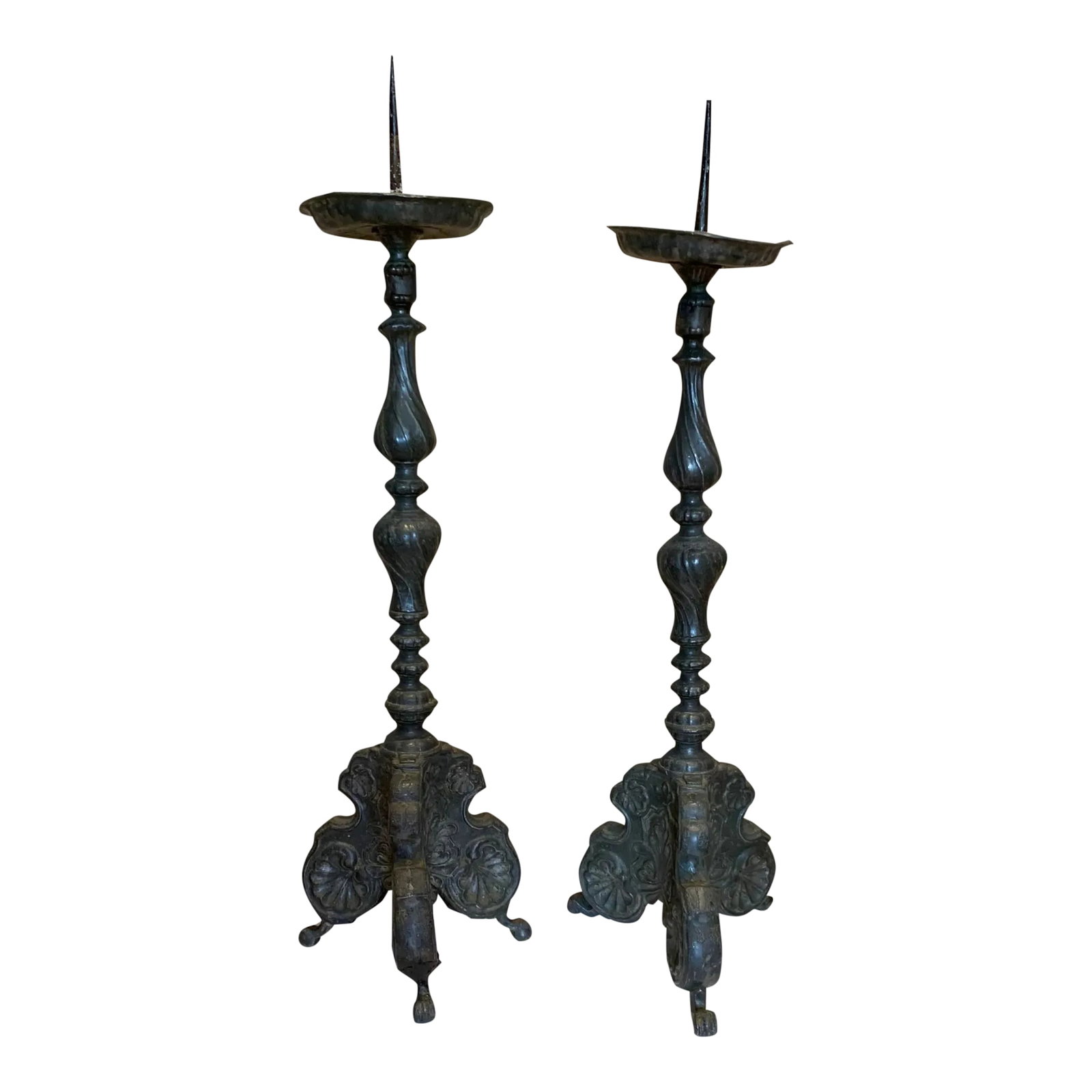 Early 20th Century Antique Austrian Altar Candle Holders - a Pair: Antique turn of century Austrian altar candle holder. Made in the Early 20th Century. Condition: Alterations: Original Condition Unaltered Imperfections: Some Imperfections Condition Notes: Some
