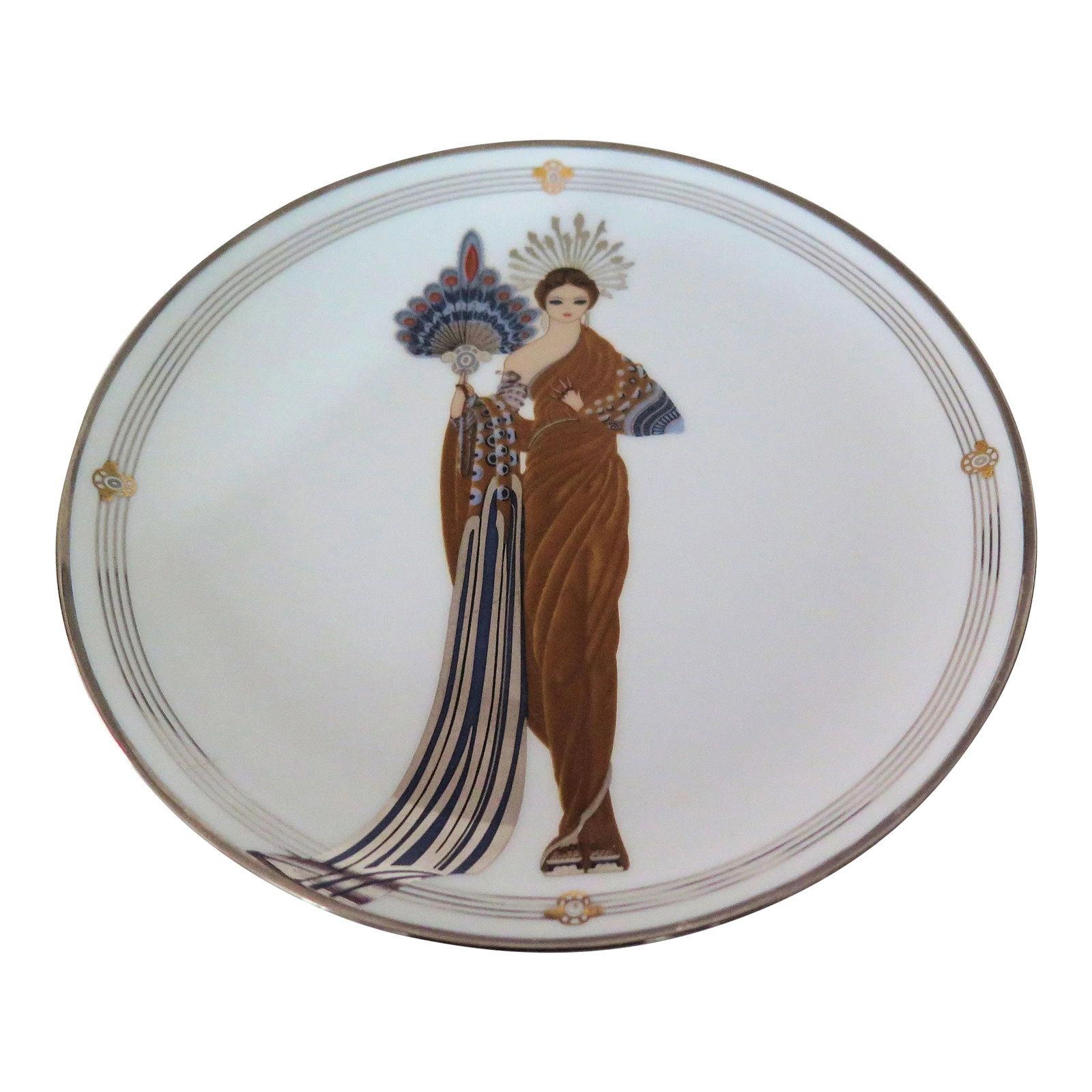 Art Nouveau Artist Arte' Hand Painted Porcelain Plate: Arte' was a Russian born Paris trained artist who was influenced by the Art Nouveau movement that occurred in the early 20th Century. He designed costumes for the Opera and classical theatre as well. 