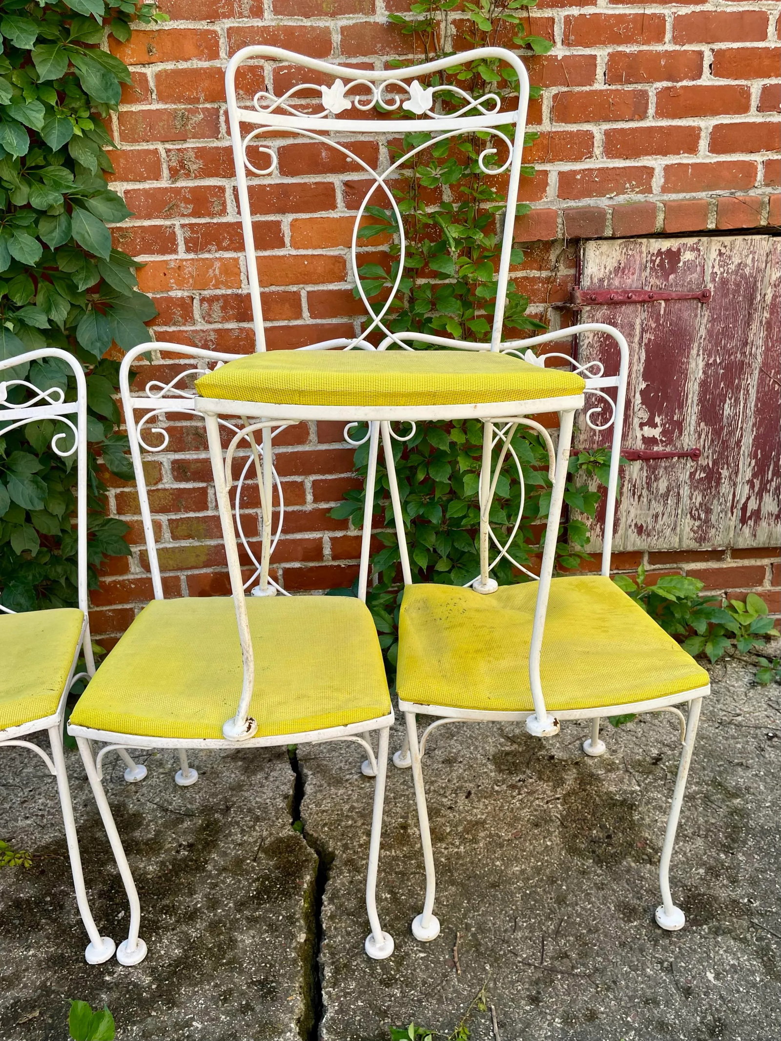 Vintage Wrought Iron Outdoor Patio Chairs Set of 6 - 10