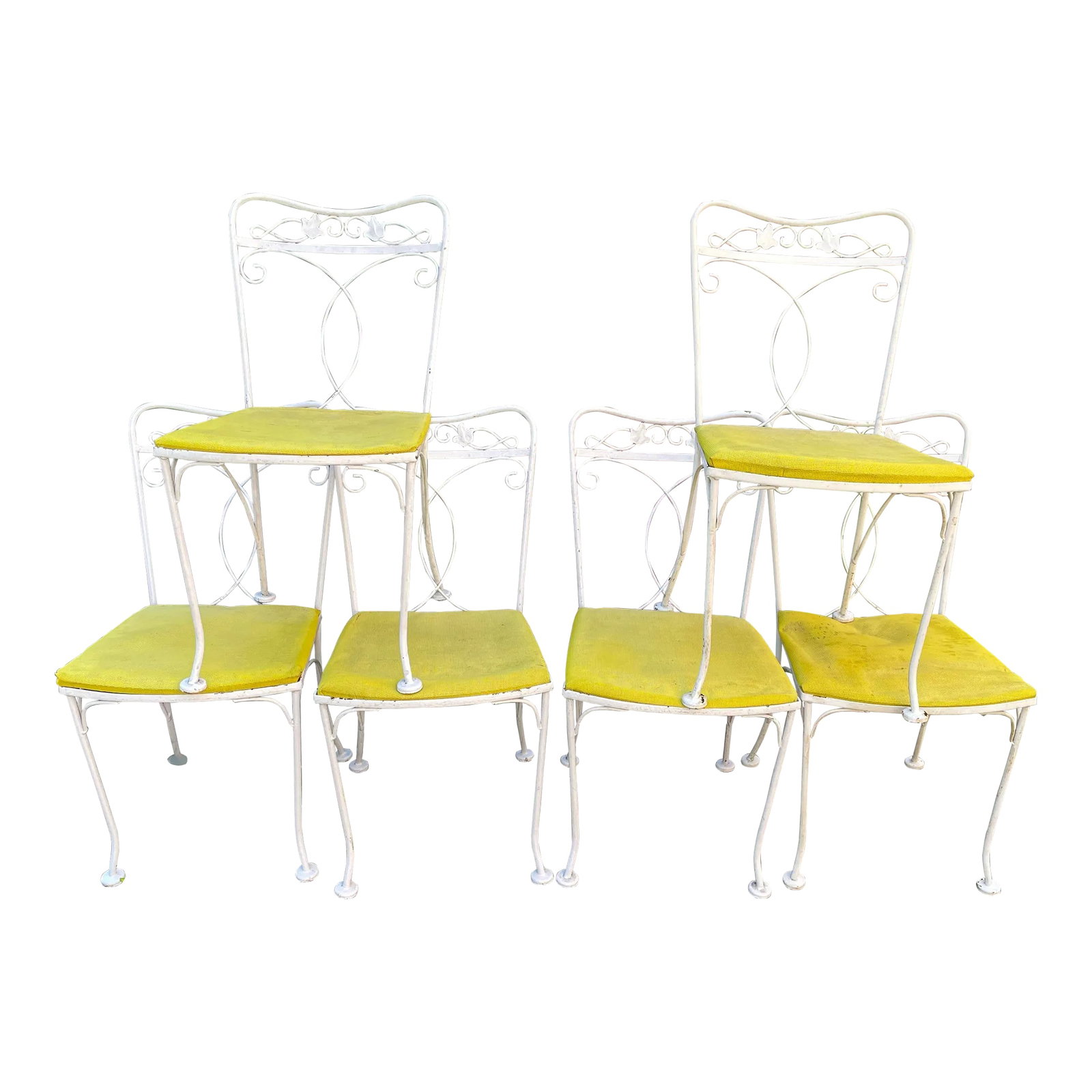Vintage Wrought Iron Outdoor Patio Chairs Set of 6: Vintage Wrought Iron Outdoor Patio Chairs Set of 6 Designed after Woodard and made by Lyon Shaw 2 Sets Available or purchase all 12 Perfect for a family gathering or holiday on your deck, patio, or ga
