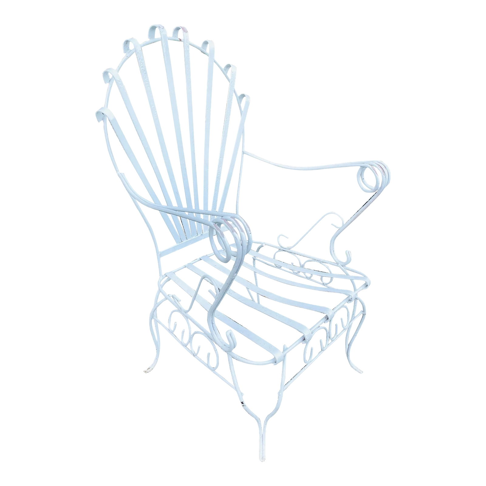 Early 20th Century Vintage Wrought Iron French Garden Chair, Attributed: View the largest selection of vintage wrought iron patio furniture at our shop on Chairish by visiting here: Chairish.com/shop/VintageOutdoorLivingStyleVintage Wrought Iron French Garden Chair 4 Avail