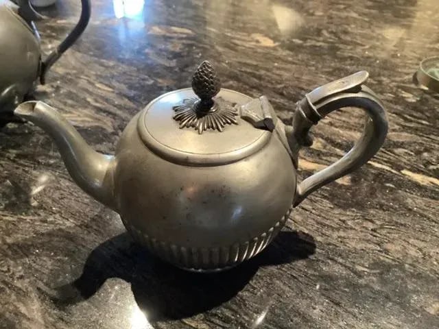 Antique English and American Pewter Teapots Set- 4 Pieces - 10