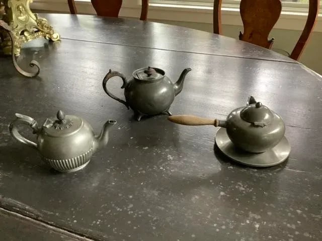 Antique English and American Pewter Teapots Set- 4 Pieces - 12