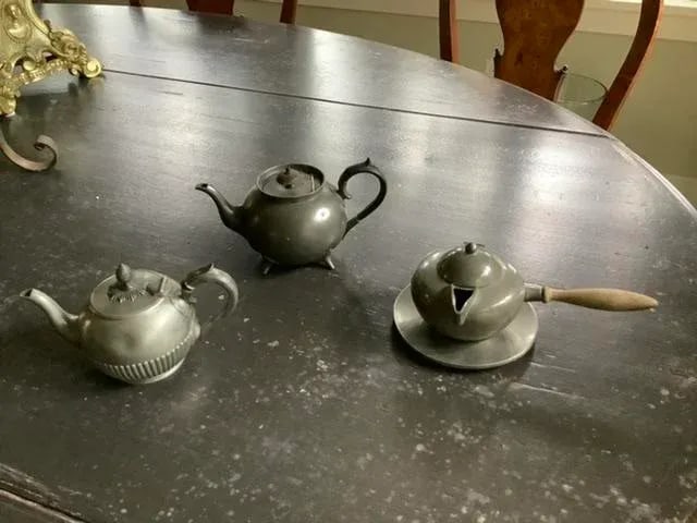 Antique English and American Pewter Teapots Set- 4 Pieces - 3