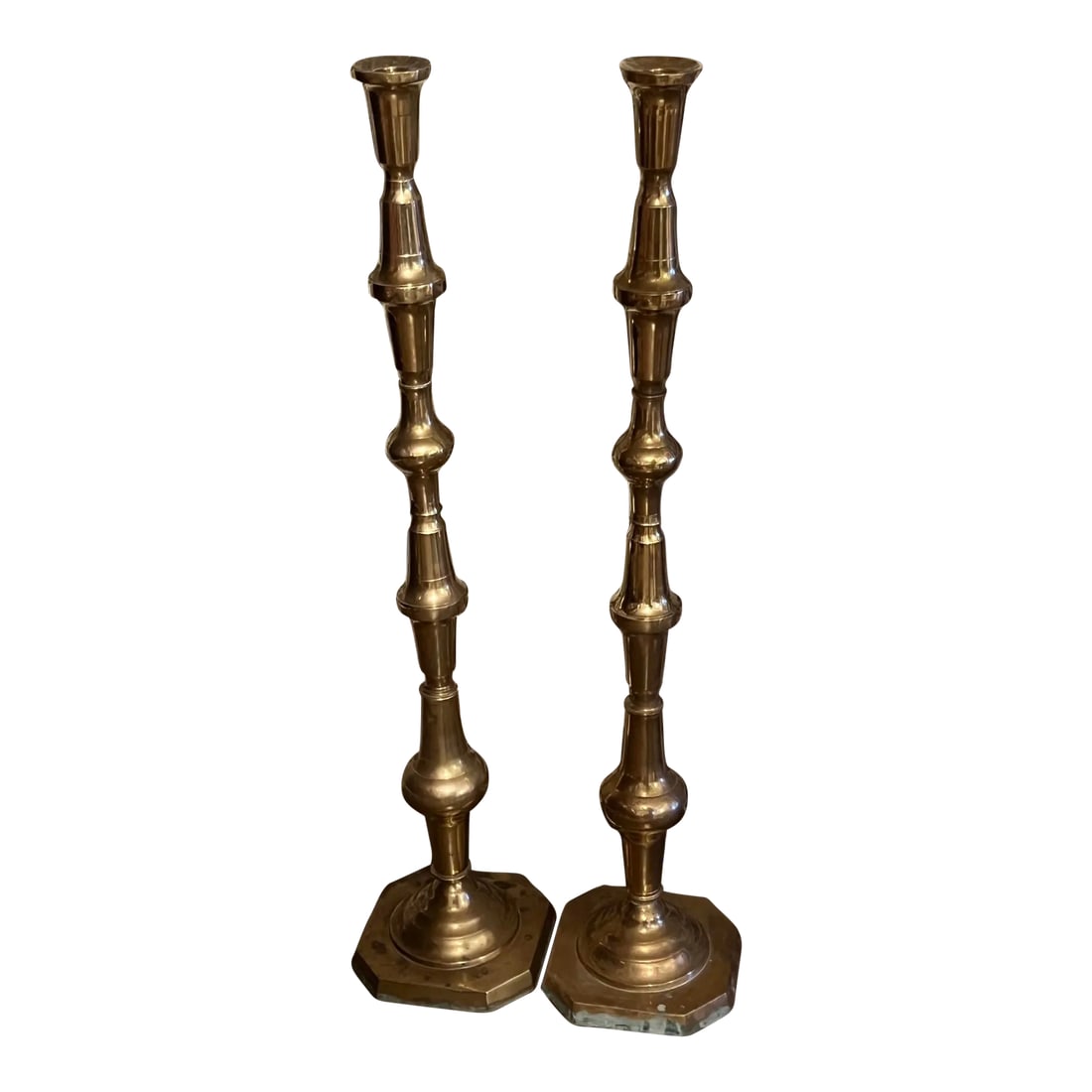 1950s Floor Standing Brass Candle Holders - a Pair (1 of 5)