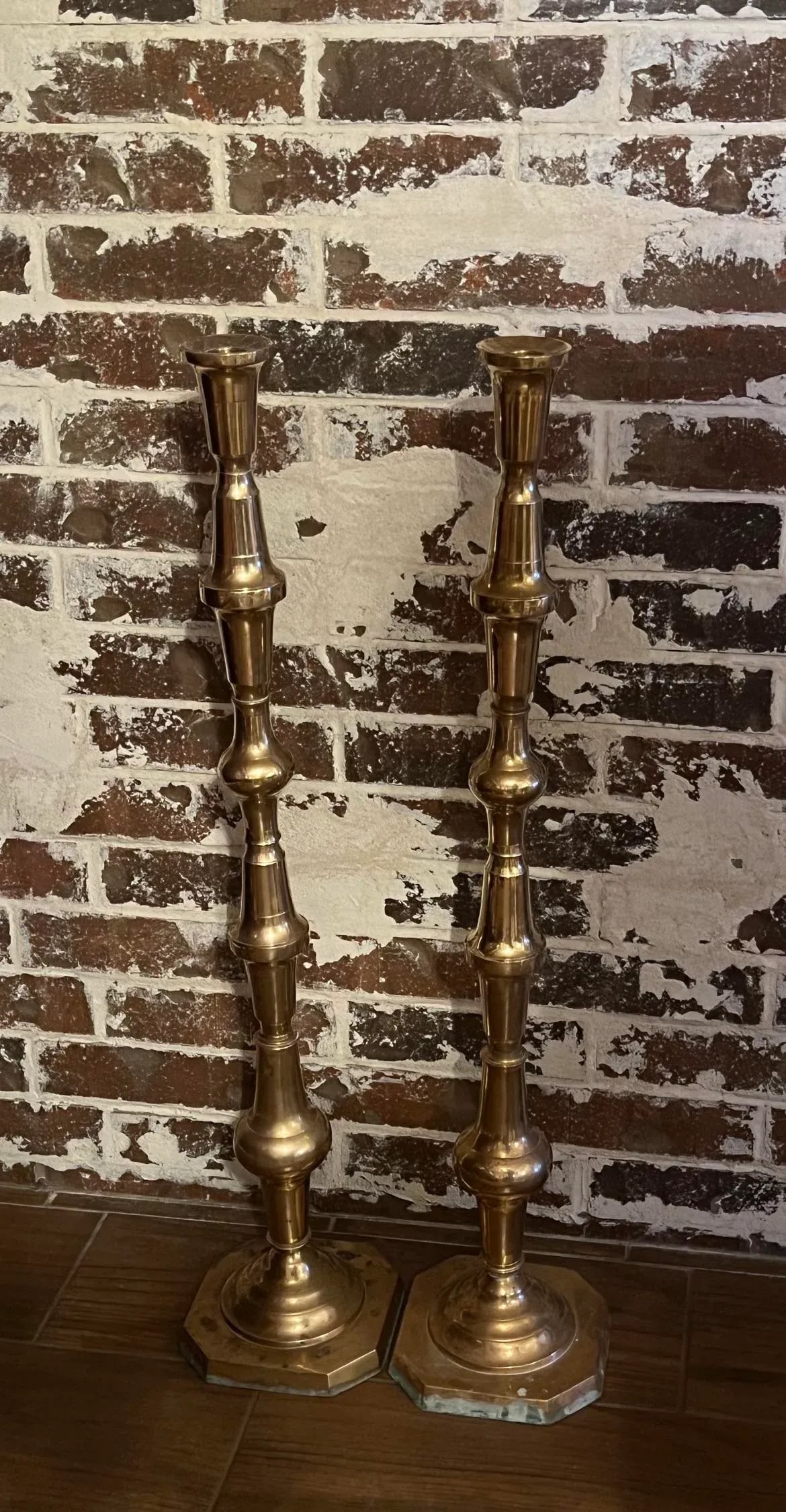 1950s Floor Standing Brass Candle Holders - a Pair - 2