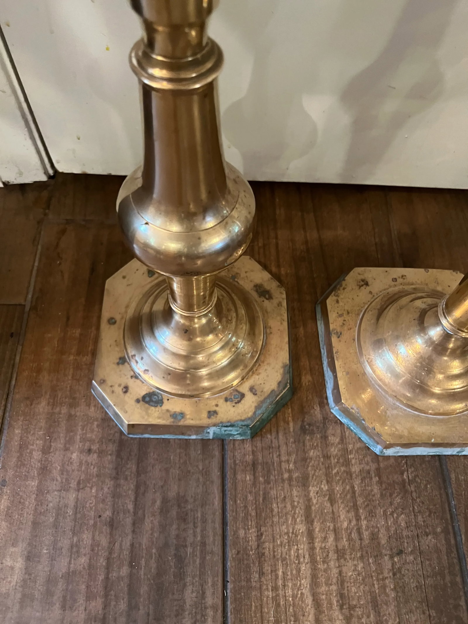 1950s Floor Standing Brass Candle Holders - a Pair - 3