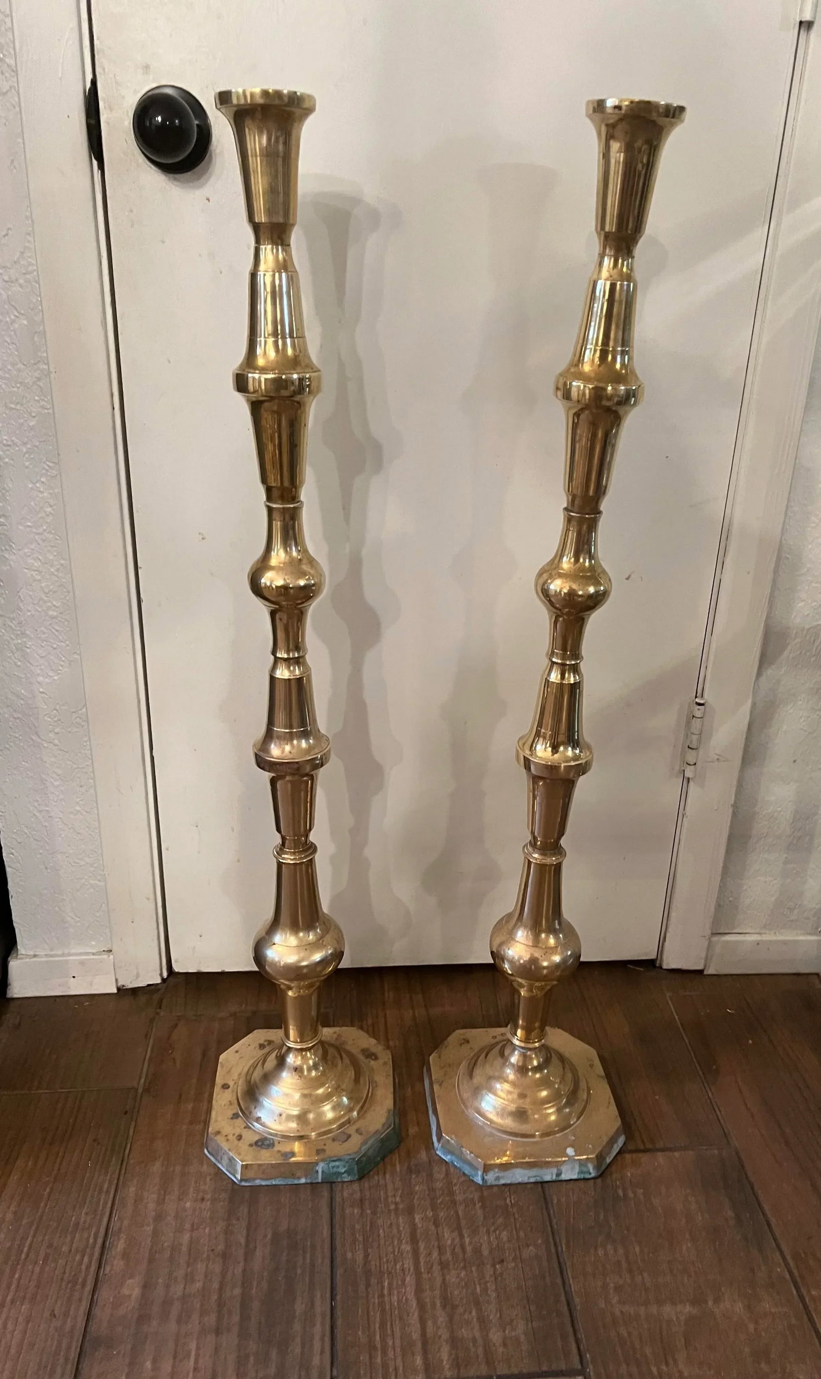 1950s Floor Standing Brass Candle Holders - a Pair - 4