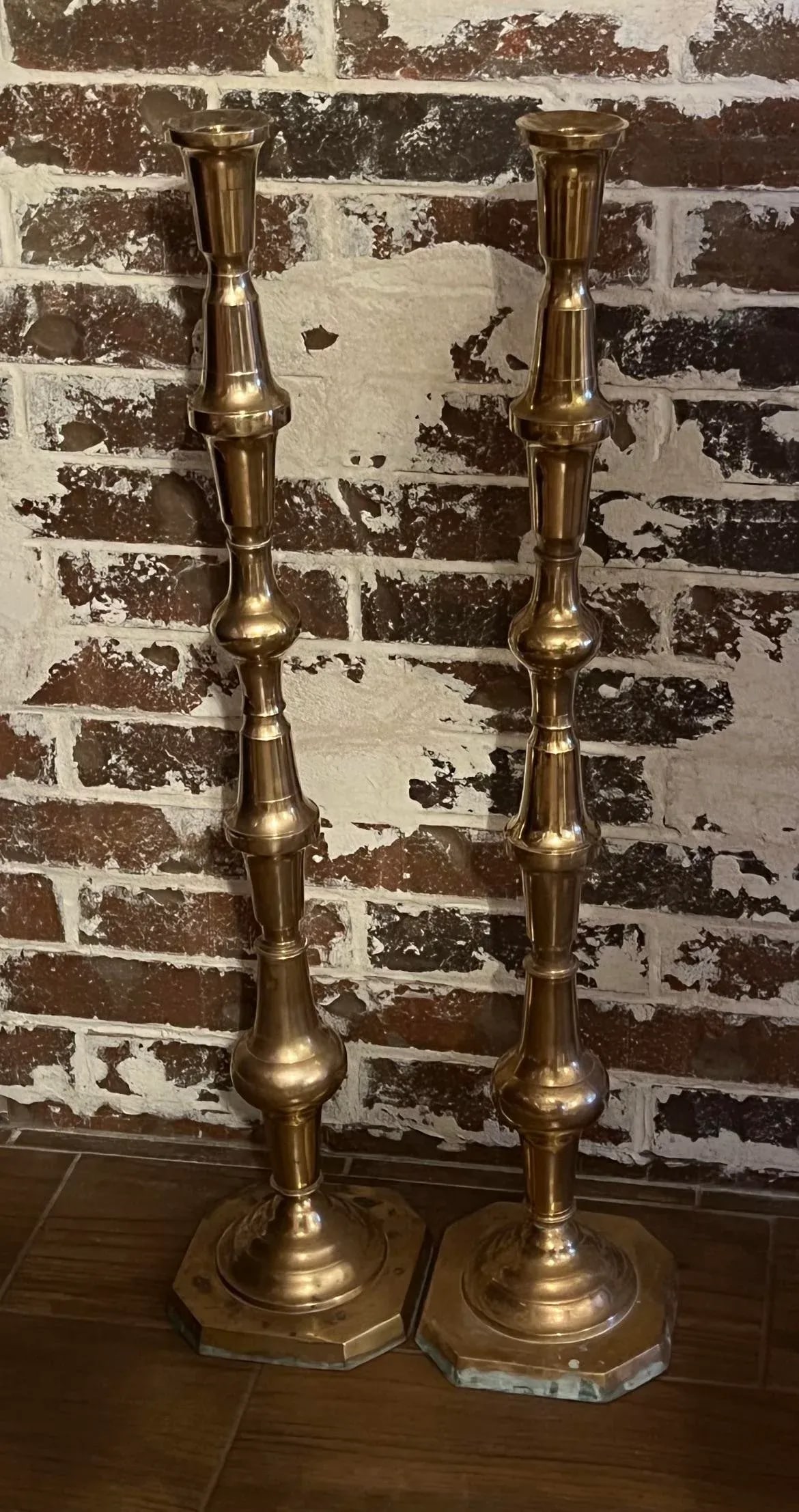 1950s Floor Standing Brass Candle Holders - a Pair - 5