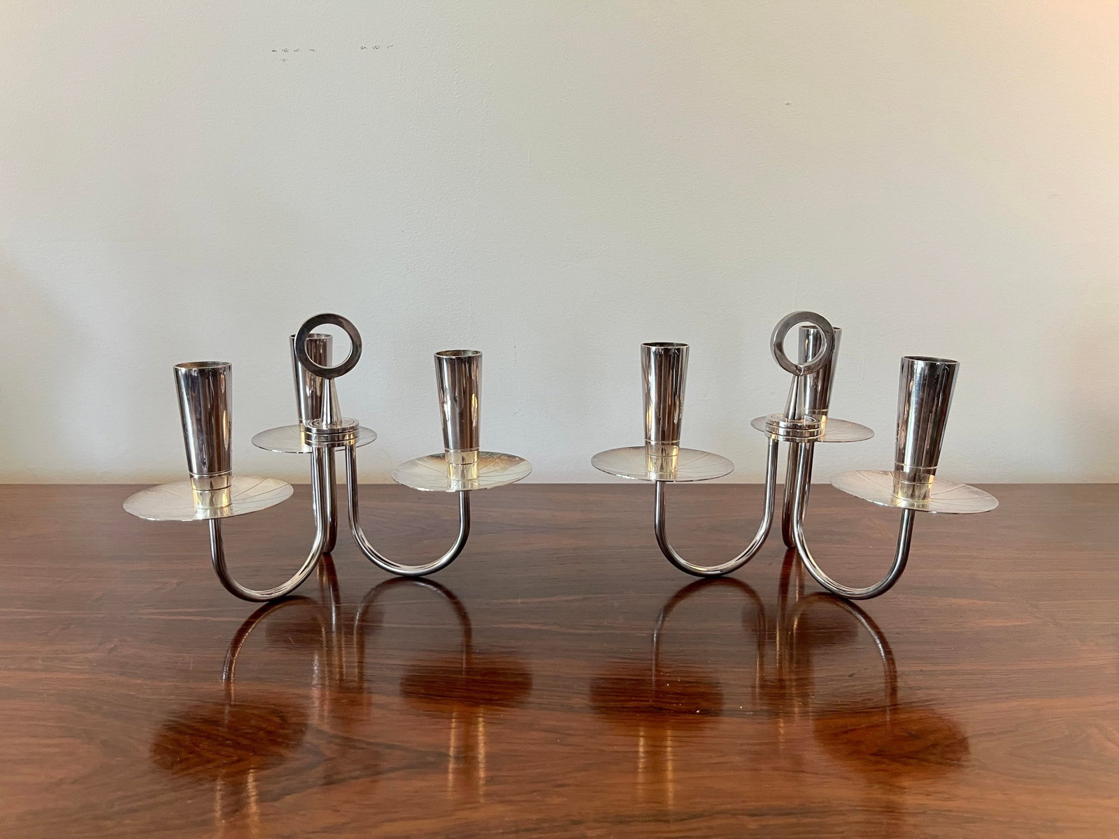 Pair of Mid 20th Century Tommi Parzinger Candle Holders Silver Plated Candelabra - 2