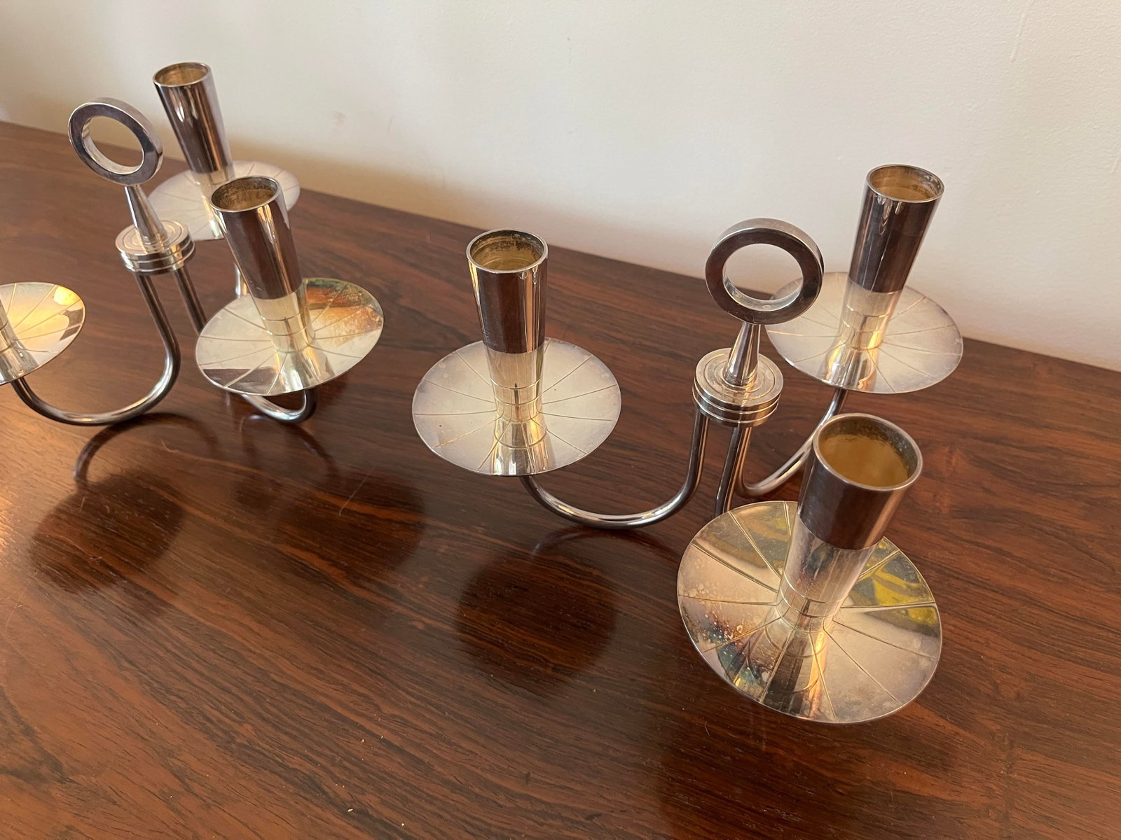 Pair of Mid 20th Century Tommi Parzinger Candle Holders Silver Plated Candelabra - 4