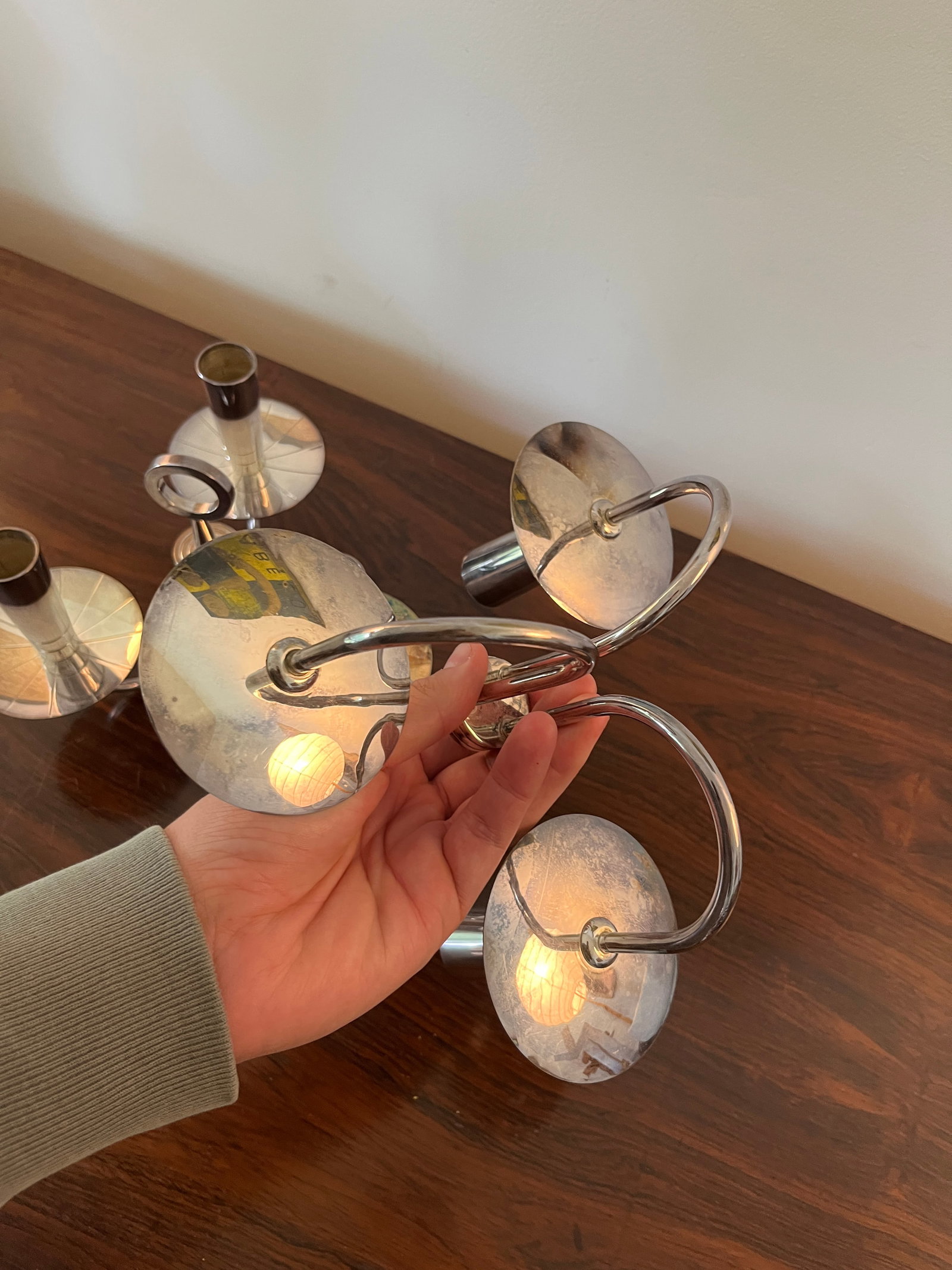 Pair of Mid 20th Century Tommi Parzinger Candle Holders Silver Plated Candelabra - 5
