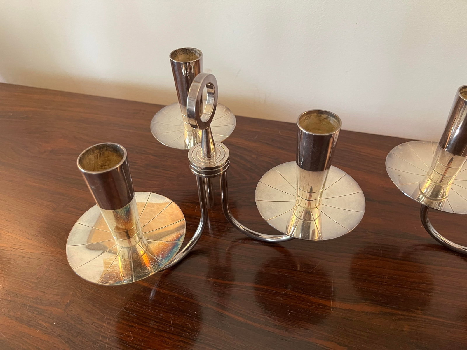 Pair of Mid 20th Century Tommi Parzinger Candle Holders Silver Plated Candelabra - 6