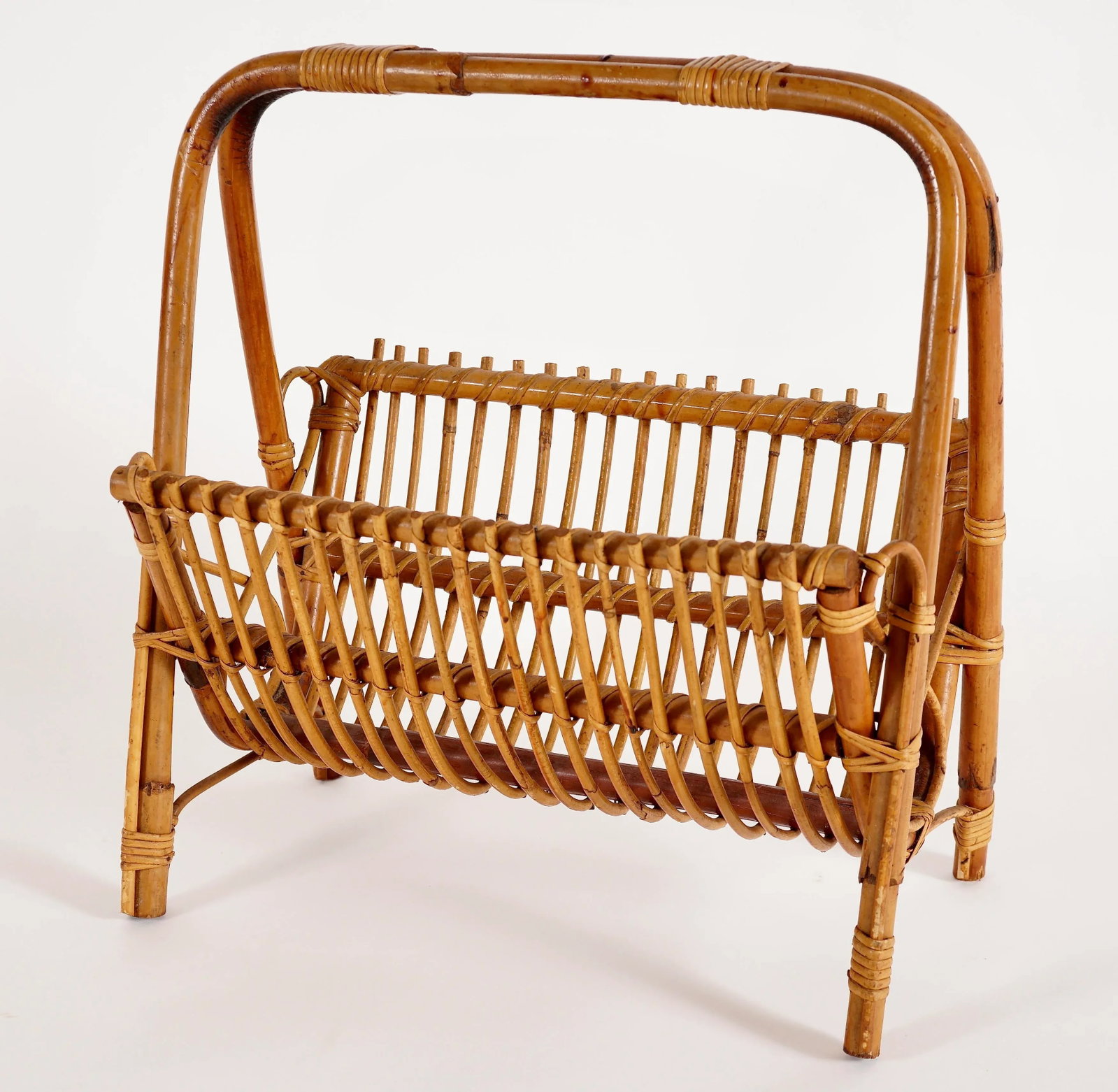 Franco Albini Style Rattan and Bamboo Magazine Rack - 2