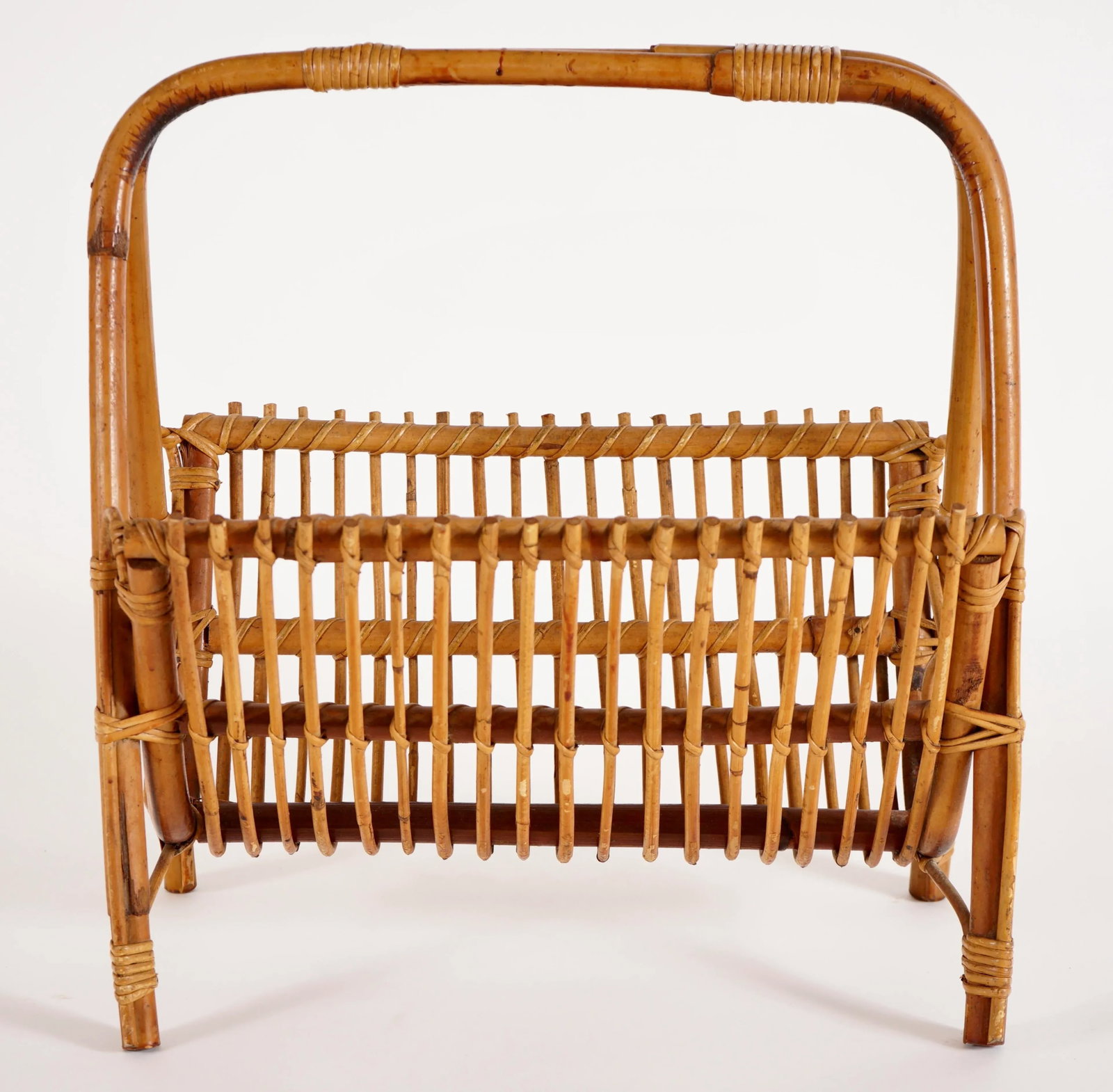 Franco Albini Style Rattan and Bamboo Magazine Rack - 4
