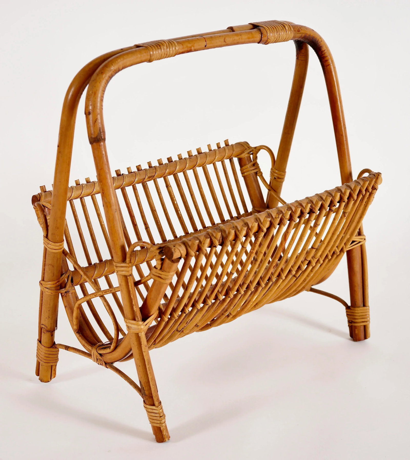 Franco Albini Style Rattan and Bamboo Magazine Rack - 5