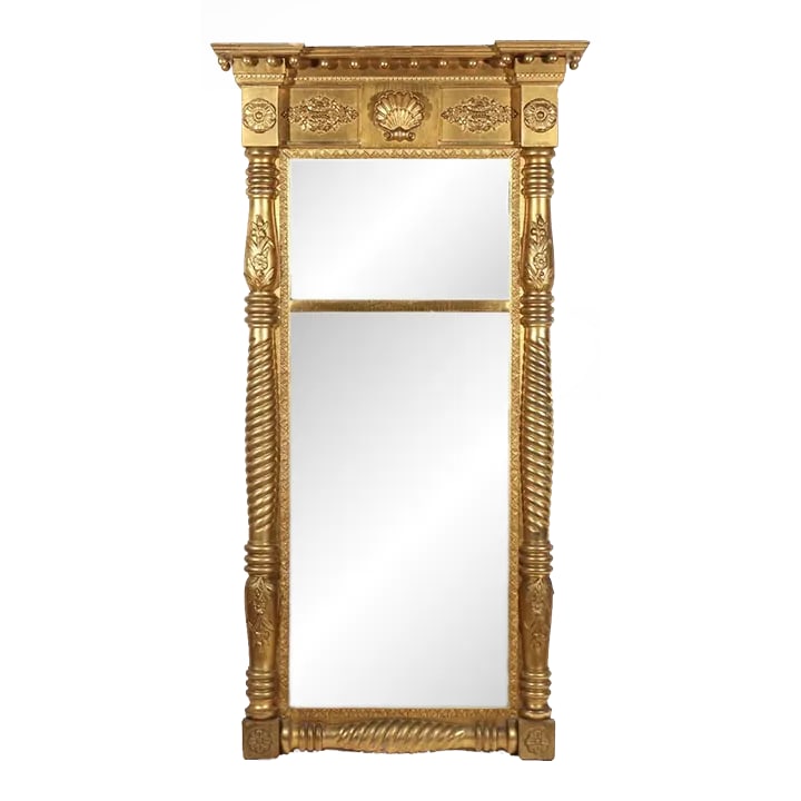 Mid 19th Century American Half Spindle Giltwood Tabernacle Pier Mirror (1 of 6)