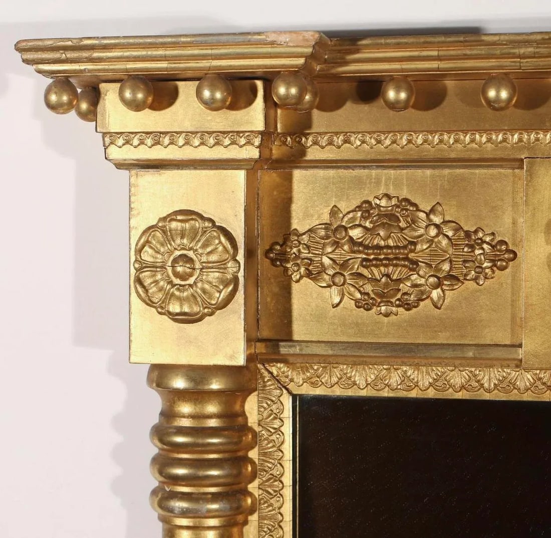 Mid 19th Century American Half Spindle Giltwood Tabernacle Pier Mirror - 2