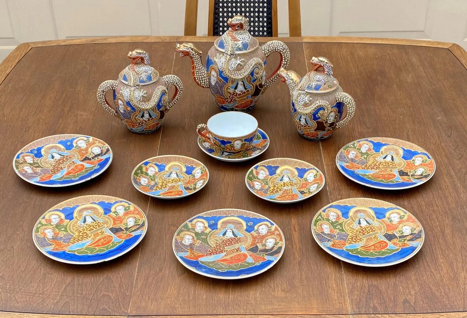 Vintage Mid-Century Modern Japanese Imari Tea Set- 11 Pieces - 2