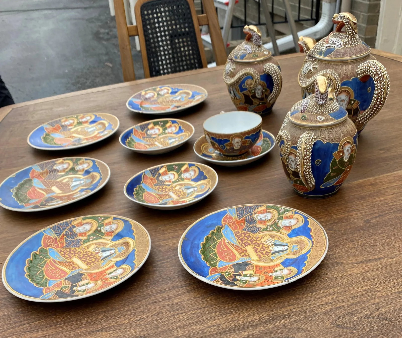 Vintage Mid-Century Modern Japanese Imari Tea Set- 11 Pieces - 6