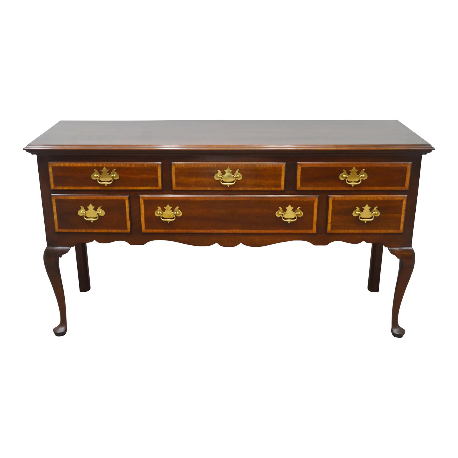 Stickley Mahogany Sideboard: Sideboard by Stickley. Store item #301. It features six dovetailed banded drawers, cabriole legs and brass hardware. Condition: Alterations: Original Condition Unaltered Imperfections: Some Imperfecti