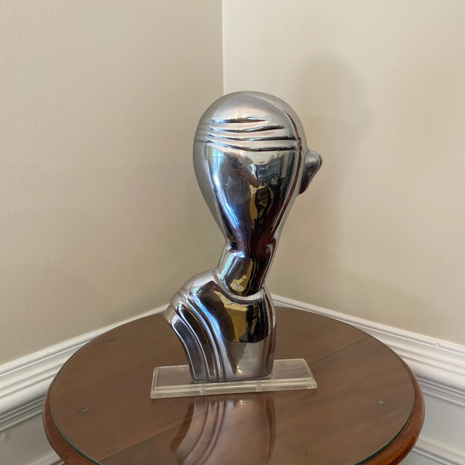 Vintage 1970s Chrome Bust on Lucite Base - 2