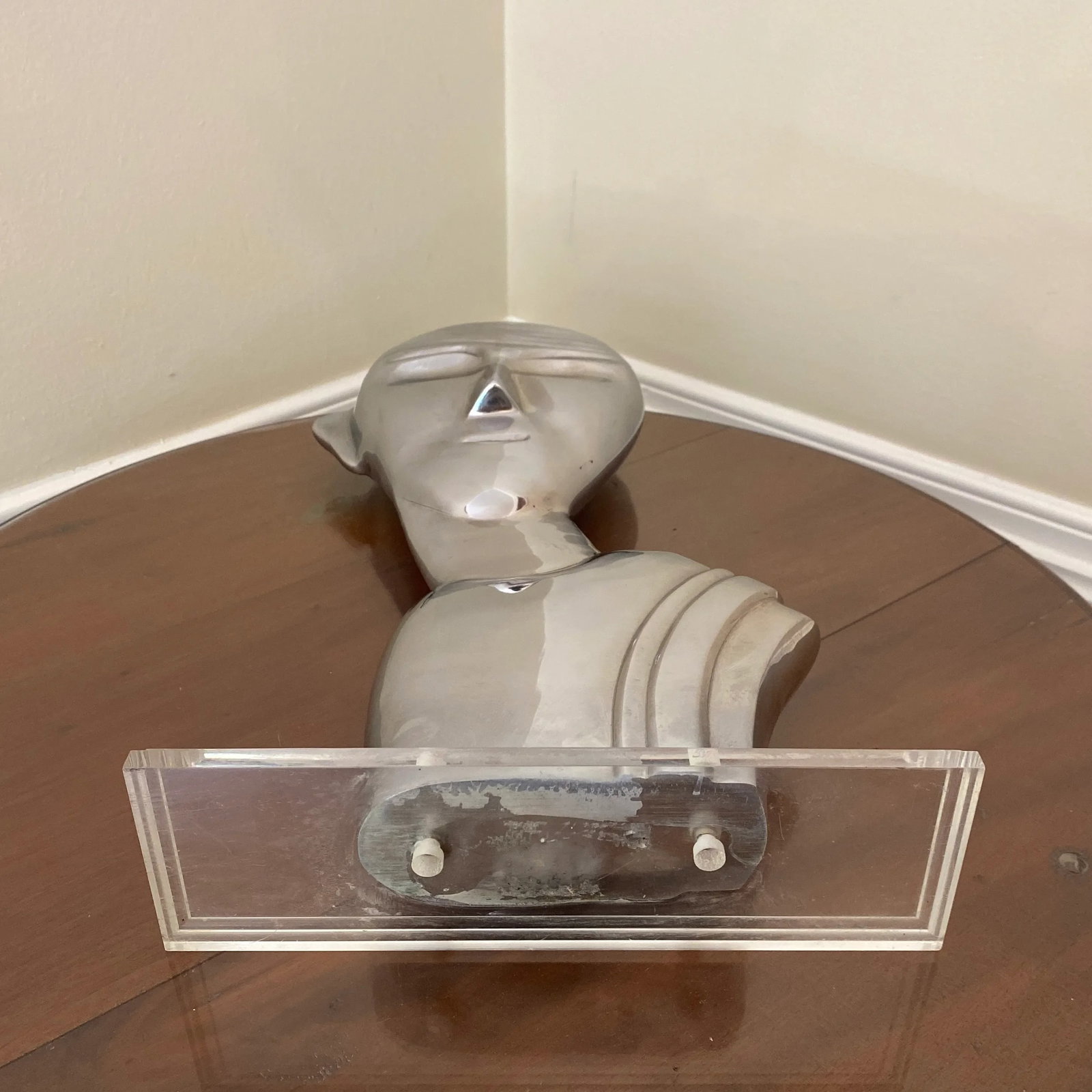 Vintage 1970s Chrome Bust on Lucite Base - 3