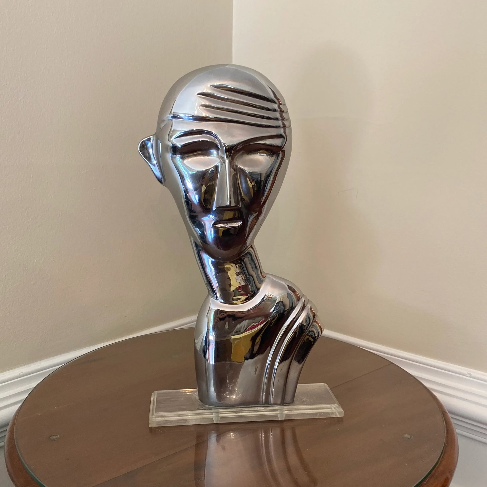 Vintage 1970s Chrome Bust on Lucite Base - 4