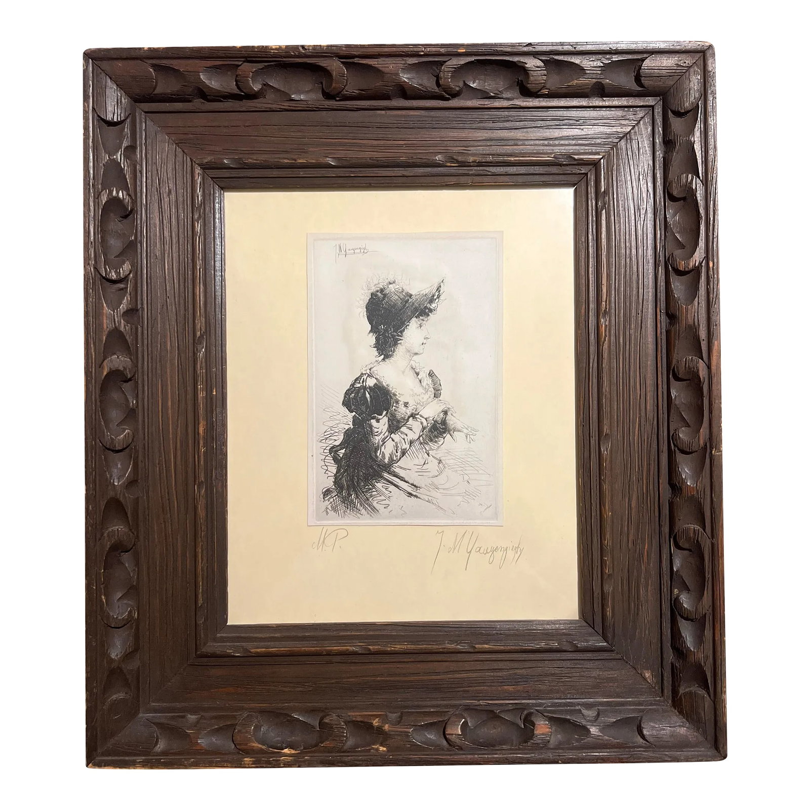 Ignaz Marcel Gaugengigl (German, 1855-1932) Profile of a Women Drypoint Etching (1 of 7)