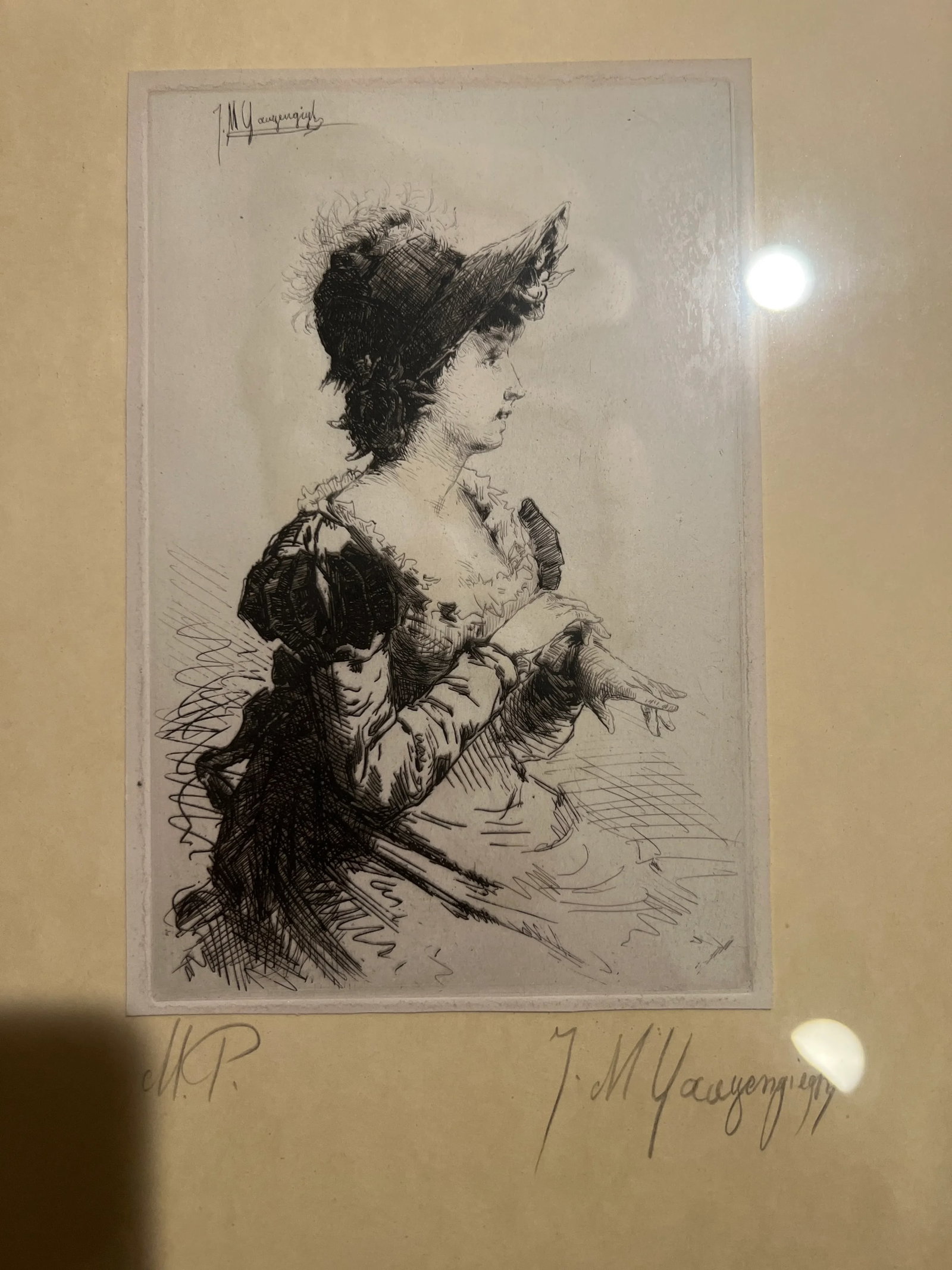 Ignaz Marcel Gaugengigl (German, 1855-1932) Profile of a Women Drypoint Etching - 5
